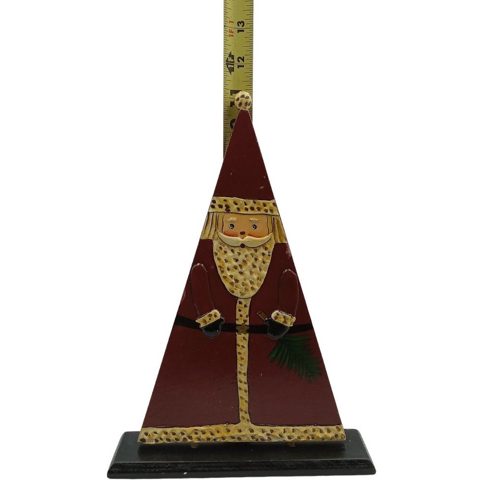 Primitive Painted Santa Triangle Christmas Decoration Mantel or Shelf Sitter - Picture 7 of 8